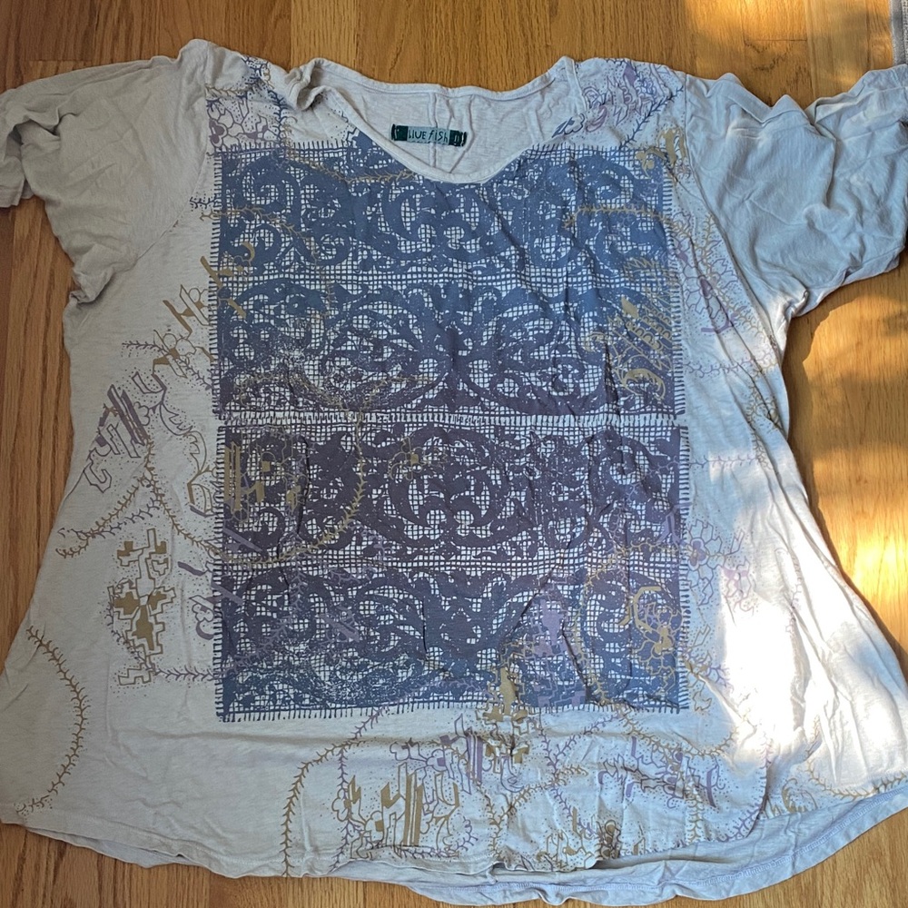 Blue Fish Graphic Tee with Blue and Gold Accents